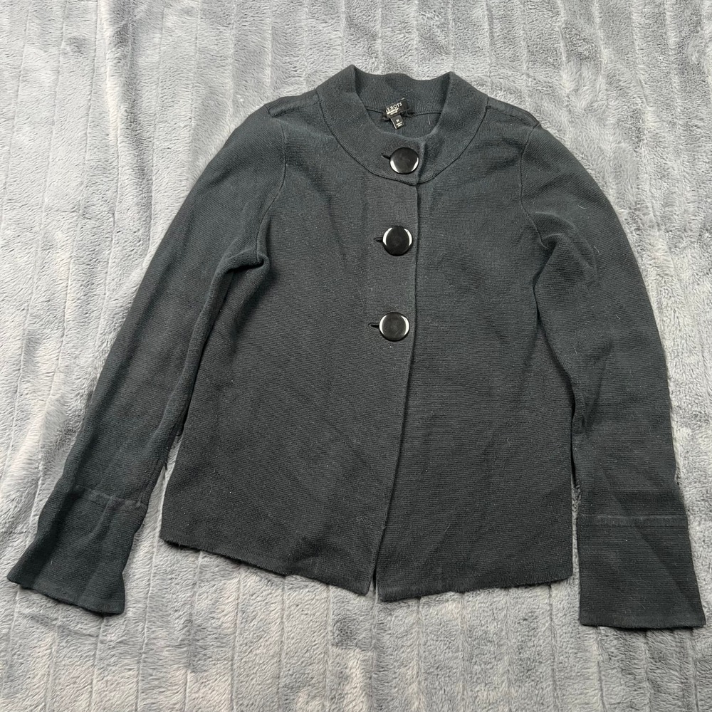 Talbots Petites Black Button Front Cardigan Sweater Mock Neck Size PM 12865